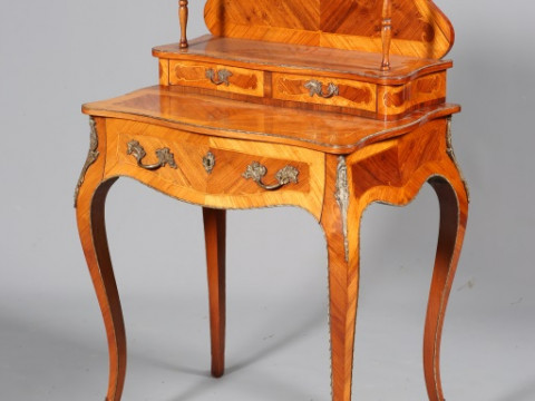 A LOUIS XV STYLE KINGWOOD BONHEUR DU JOUR, with shelved superstructure...