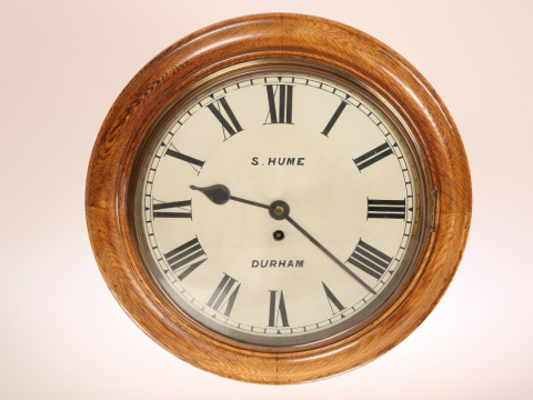A LATE 19th CENTURY OAK CASED WALL CLOCK, with single fusee movement,...