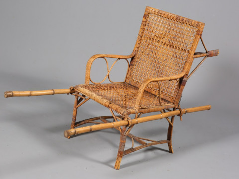 A CHINESE BAMBOO AND RATTAN PALAQUIN CHAIR.