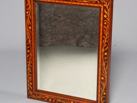 A 19TH CENTURY SATINWOOD INLAID MAHOGANY MIRROR, the broad frame with...