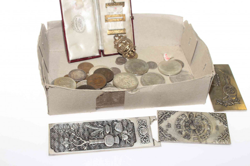 Silver-gilt Masonic jewel, coins, tokens, etc