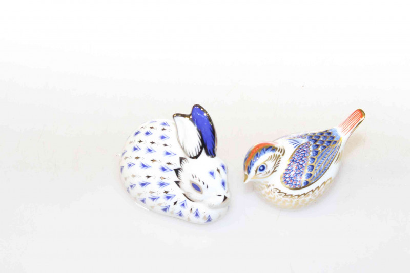 Two Royal Crown Derby animal paperweights