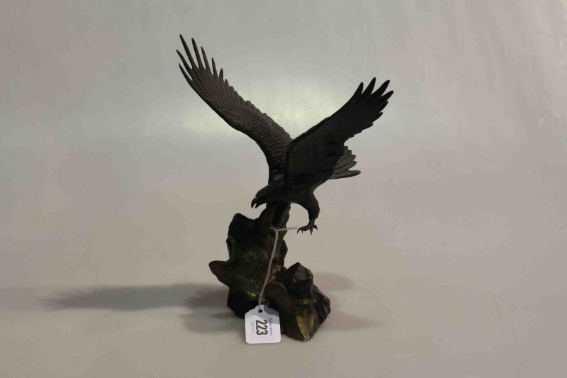Bronze eagle coming in for prey, 27cm