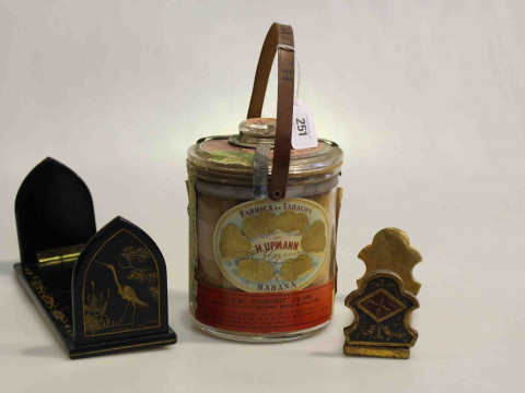H. Upman Habana seasoned cigar jar and two book troughs (2)
