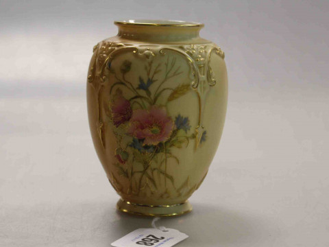 Royal Worcester blush ivory vase, painted with a floral spray, no. H169,...