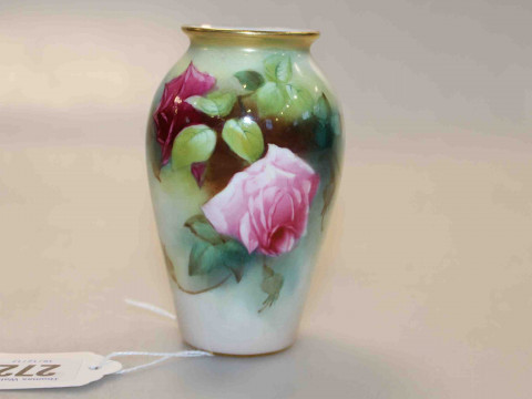Small Royal Worcester vase, painted in the style of Kitty Blake with roses,...