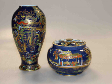 Carlton Ware Chinoiserie vase and tobacco jar, vase 20cm
