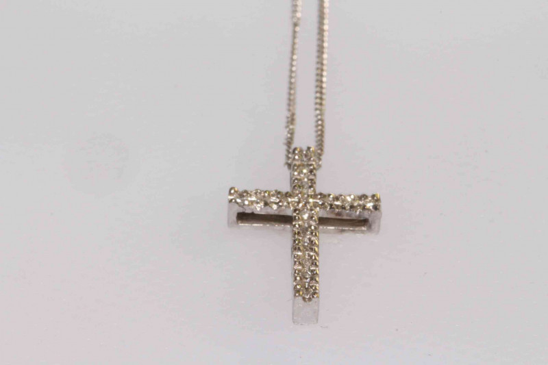 9 carat gold and diamond cross pendant on chain