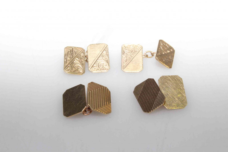 Two pairs of nine carat gold cufflinks, 11.5grams