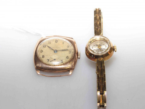 Vintage Record gold case watch and a lady's wristwatch (2)