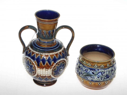 Doulton Lambeth two-handled vase and a Doulton Lambeth vase moulded with...