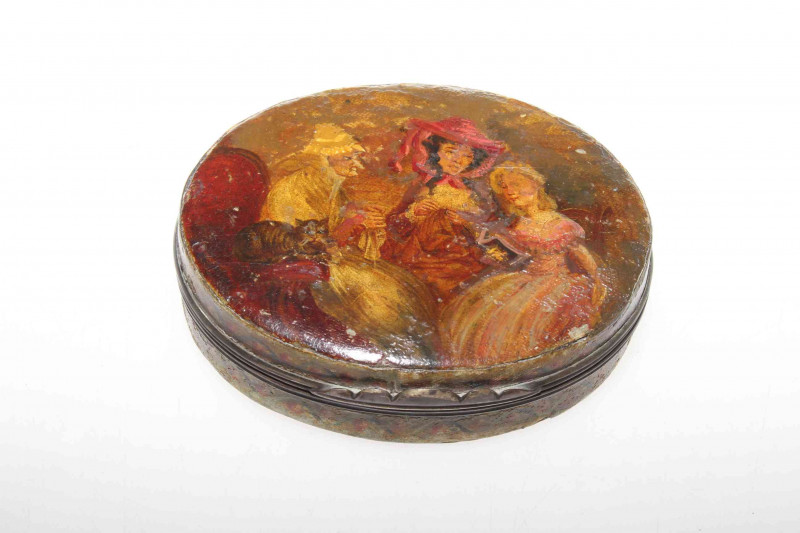 18th Century Vernis Martin style oval box, (a/f)