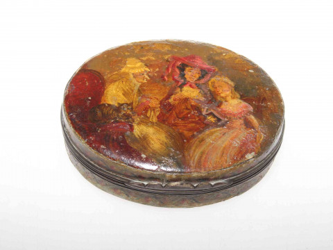 18th Century Vernis Martin style oval box, (a/f)