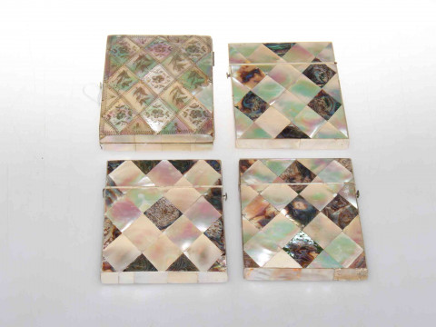 Four 19th Century abalone and mother-of-pearl card cases
