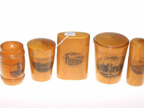 Mauchline Ware: four cases, Esplanade, Bognor, Alnmouth from the West,...