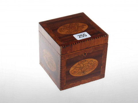 George III inlaid mahogany tea caddy