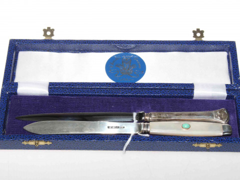 Charles and Diana silver-handled letter opener and a silver-bladed letter...