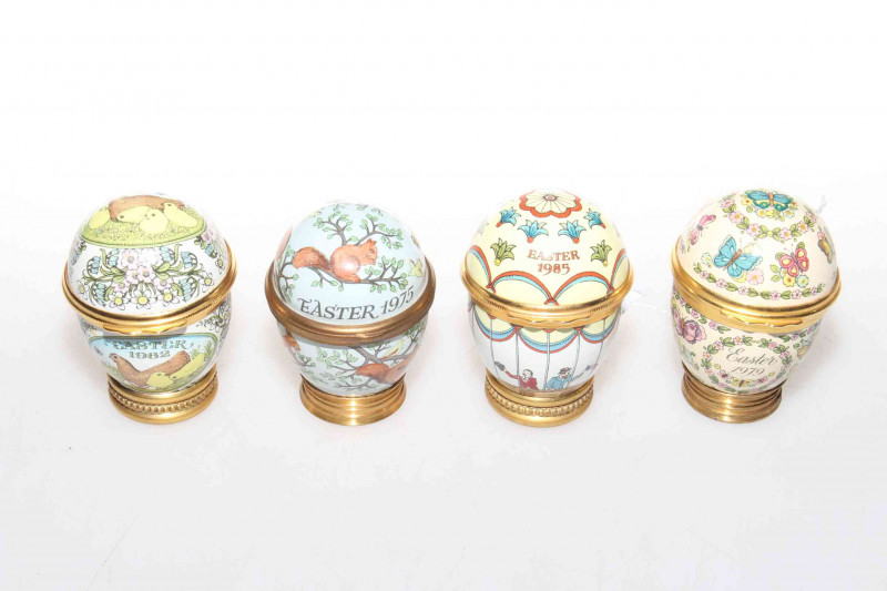 Four enamel Easter egg-form boxes