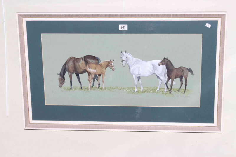 Dennis Campbell Kirtley (1924-2011) Mares and Foals, signed and dated 1975, watercolour, framed