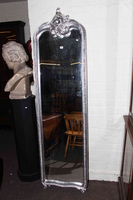 Tall silvered frame mirror, 210cm high