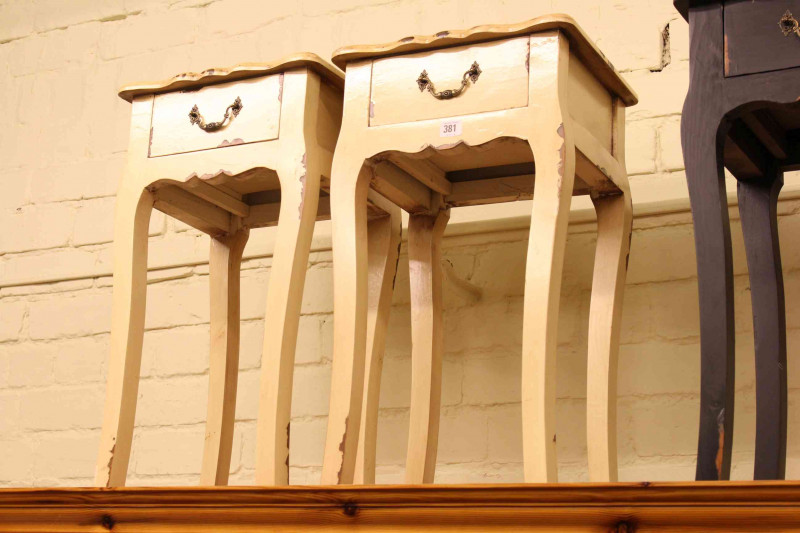 Pair cream painted single drawer bedside tables