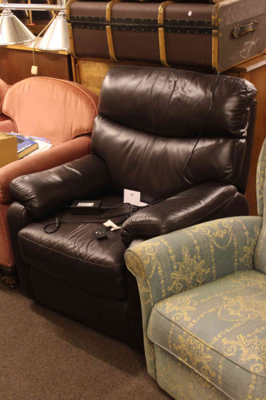 Brown leather electric reclining chair