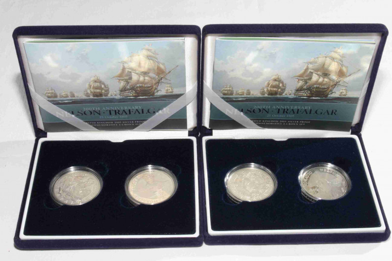 Two Royal Mint Nelson Trafalgar 2005 silver proof commemorative 2-Crown sets