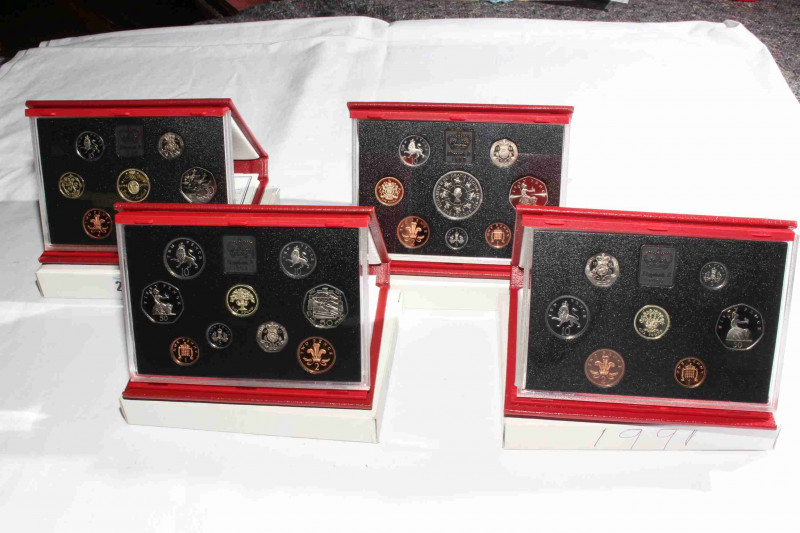 Four Royal Mint Proof coin sets, 1991, 1992, 1993 and 1994