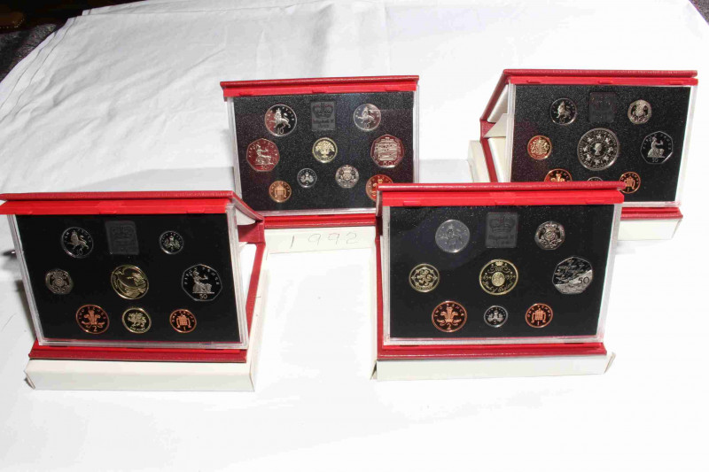 Four Royal Mint Proof coin sets, 1992, 1993, 1994 and 1995