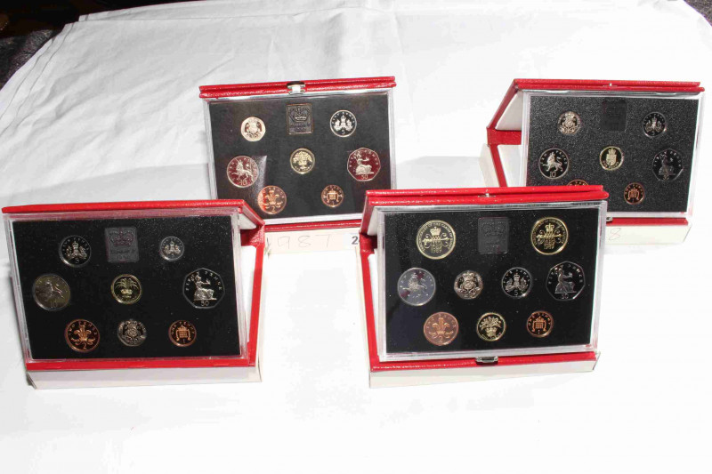 Four Royal Mint Proof coin sets, 1987, 1988, 1989 and 1990