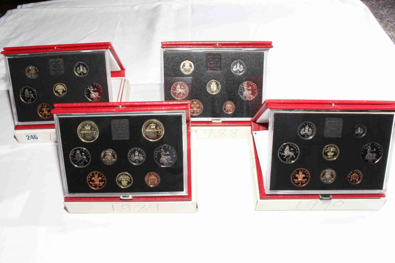 Four Royal Mint Proof coin sets, 1987, 1988, 1989 and 1990