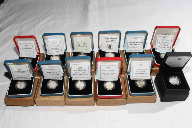 Twelve Royal Mint silver £1 proof coins