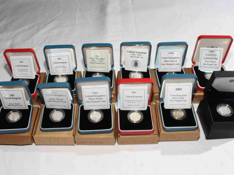 Twelve Royal Mint silver £1 proof coins