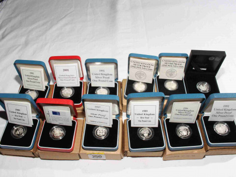 Twelve Royal Mint silver £1 proof coins