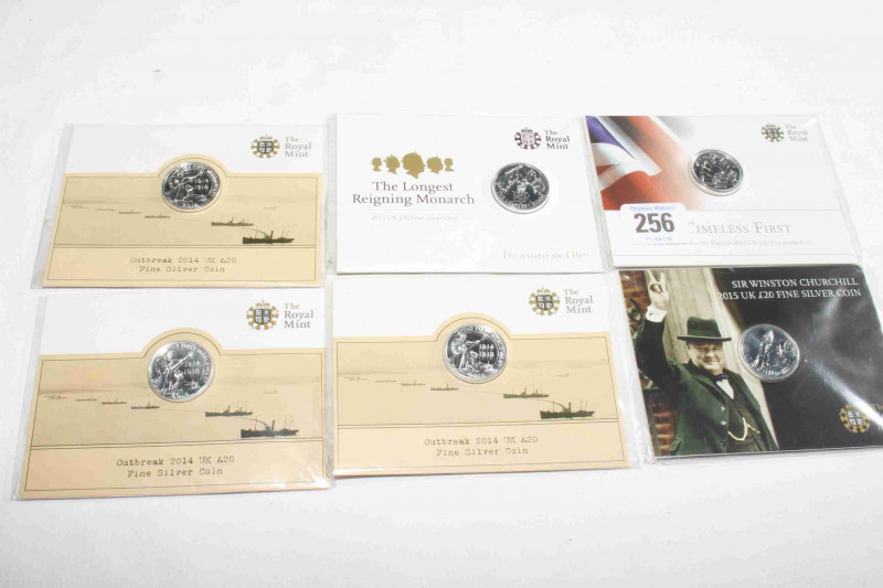 Six Royal Mint £20 fine silver coins