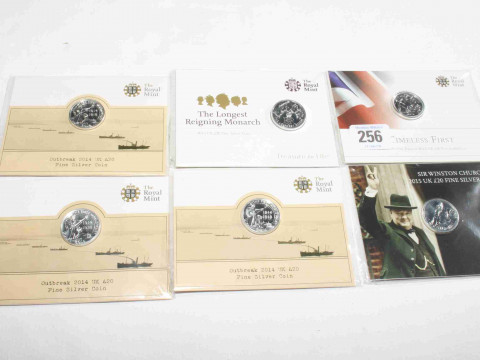 Six Royal Mint £20 fine silver coins