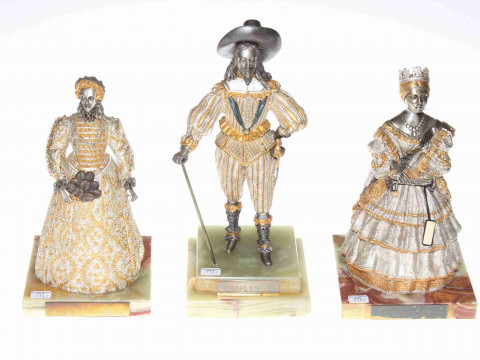 Three Birmingham Mint limited edition figures of Charles I, Elizabeth...