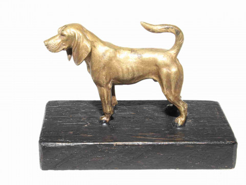 Gilt bronze hound on wood plinth
