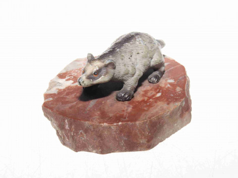 Painted metal/bronze badger on agate base