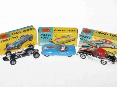 Three Corgi models, Mercedes Benz 300SL Hardtop Roadstar 304S, Lotus Mark...