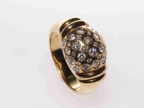 18 carat yellow gold and diamond bombé ring, size M½