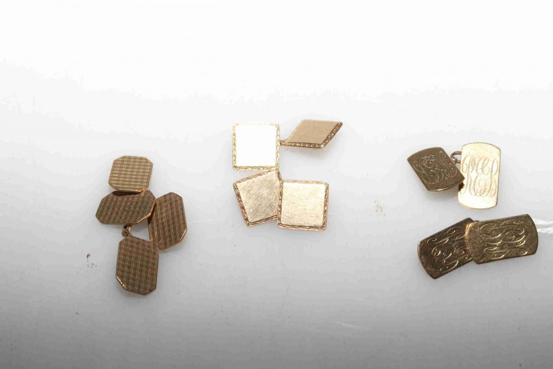 Three pairs of 9 carat gold cufflinks, 17 grams