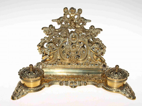 Ornate cast brass desk stand