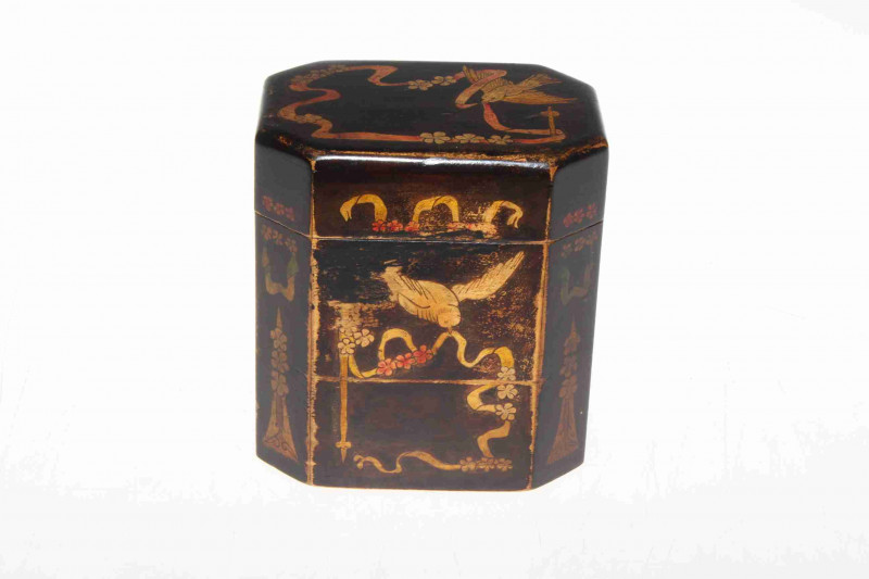 Antique penwork tea caddy
