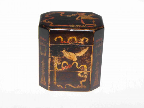 Antique penwork tea caddy