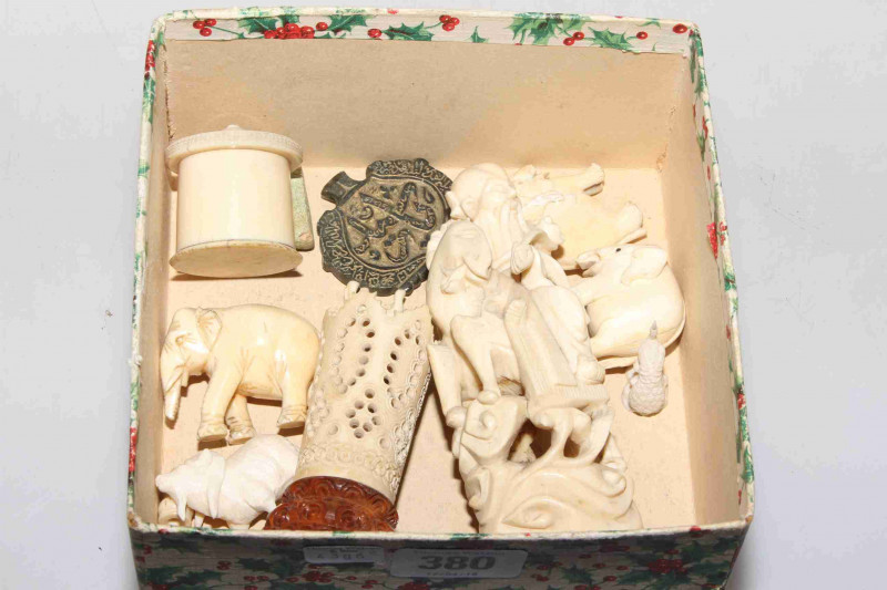 Stanhope binoculars, ivory and bone carvings