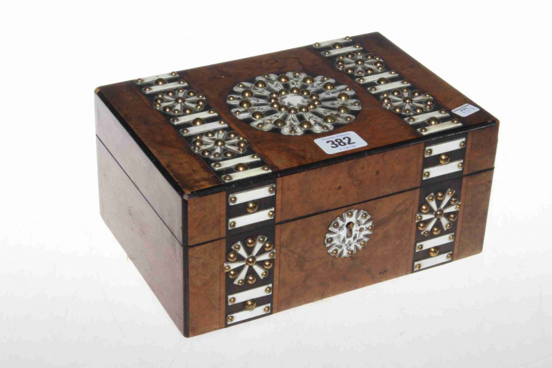 Victorian bone and brass stud decorated box
