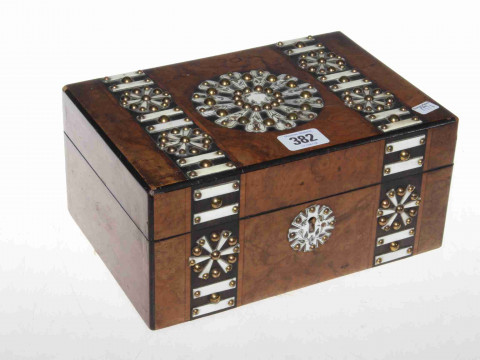 Victorian bone and brass stud decorated box