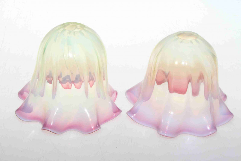 Pair ruby tinted vaseline glass light shades