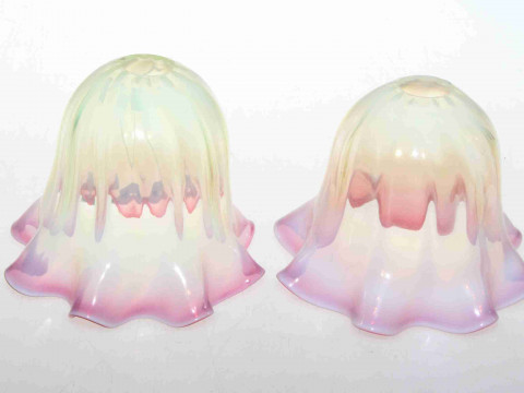Pair ruby tinted vaseline glass light shades